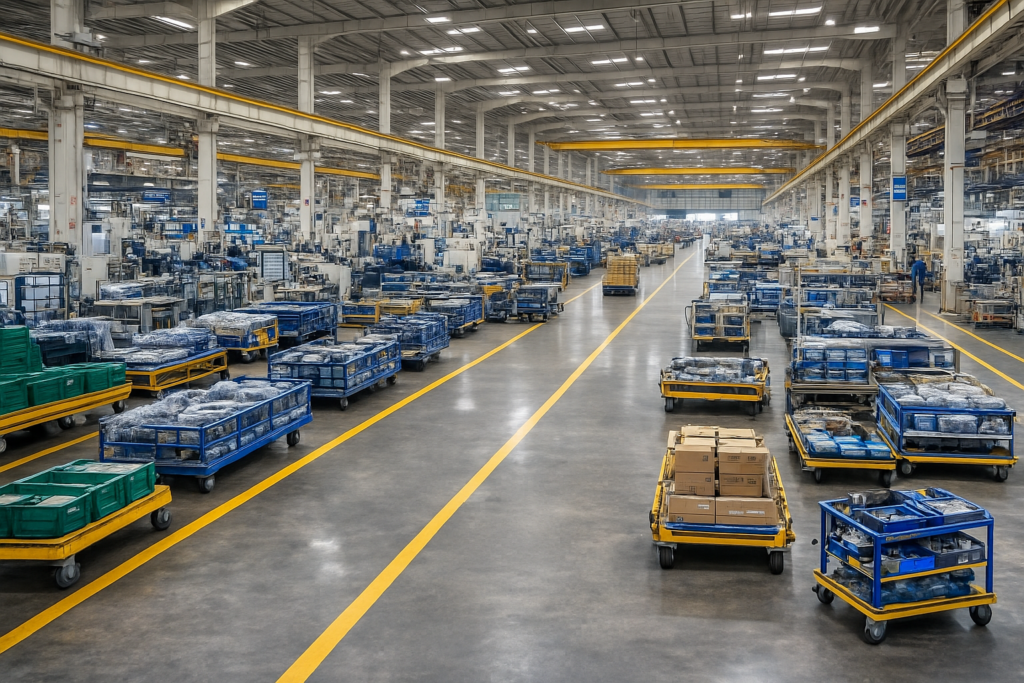 Industrial material handling using castor wheels in Bangalore manufacturing facility