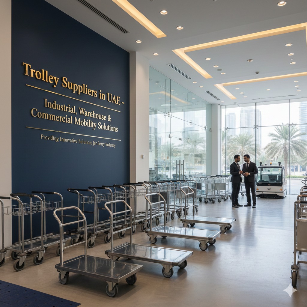 Industrial trolley systems used in UAE warehouses, airports, malls, fabrication units and logistics hubs