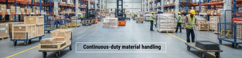 Continuous-duty material handling using castor wheels in Delhi logistics hub