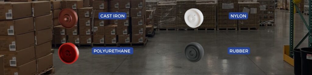 Different wheel materials used in platform trolleys