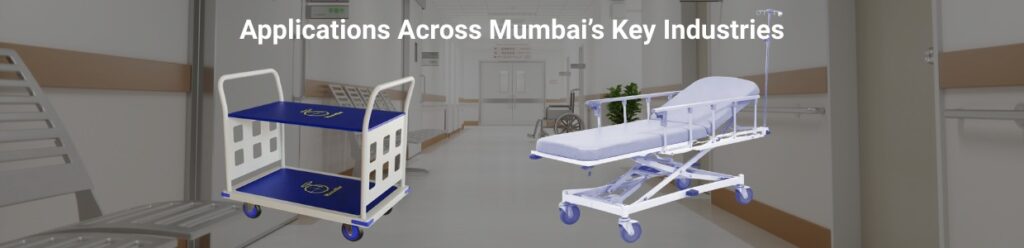Hospital corridor showcasing medical trolley and patient stretcher equipped with castor wheels | Rexello Castors
