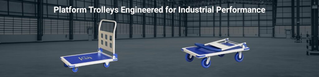 Industrial platform trolleys designed for heavy-duty material handling in warehouses and factories | Rexello Castors