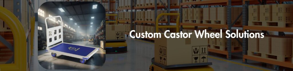 Custom castor wheel solutions integrated with platform trolleys for warehouse and material handling operations