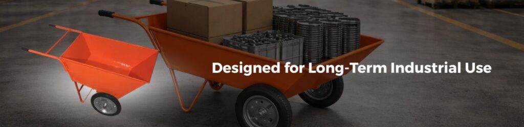 Industrial material handling trolley loaded with components, designed for long-term use in factory environments