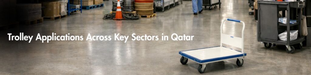 Platform trolley positioned inside an industrial facility, representing trolley applications across key sectors in Qatar