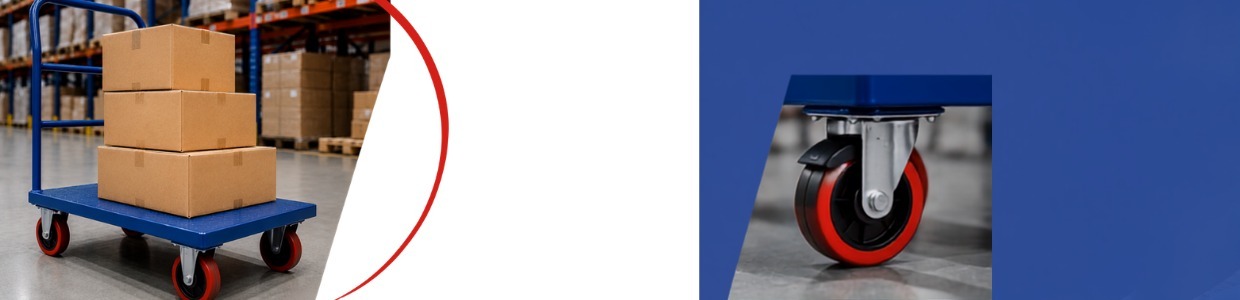 Heavy-duty platform trolley with PU caster wheels for warehouse material handling and industrial transport applications | Rexello Castor